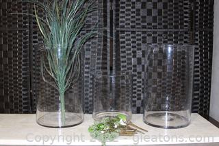 3 Glass Cylinder Vases with Greenery 
