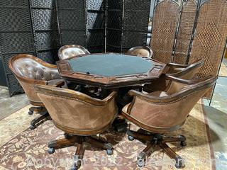 Hillsdale Furniture Poker Table with 6 Rolling Leather Chairs with Nail Head Trim 