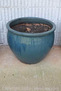 Large Glazed Teal Garden Planter Pot (Damaged) 