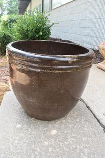 Medium Brown Tan Glazed Garden Pot 