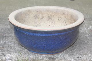 Glazed Shallow Cobalt Blue Ceramic Planter Pot