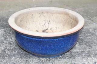Glazed Shallow Cobalt Blue Ceramic Planter Pot