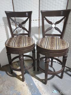 A Pair of Crossback Swivel Leopard Striped Bar Stools 