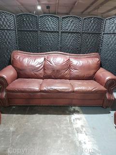 Luxury Arched Back Burgundy Leather Sofa 