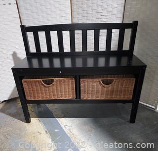 Black Window Bench with 2 Storage Baskets 