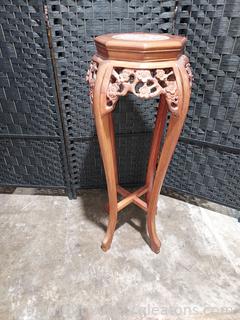 Gorgeous Carved Wooden Plant Stand with Round Marble Insert 