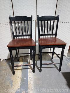 Pair of Wooden Bar/Counter Stool (Top of One is Cracked) 