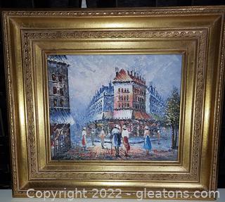 Lovely Framed Parisian Scene Painting Signed 