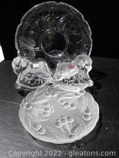 Four Beautiful Crystal/Cut Glass Candy Dishes and Platters (4 Total) 