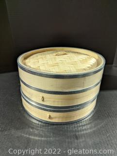 Bamboo Basket Steamer with Steel Banding Sides (A) 
