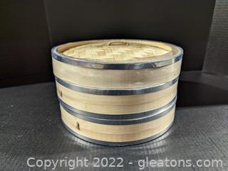 Bamboo Basket Steamer with Steel Banding Sides (B) 