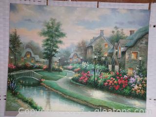 Beautiful Oil on Canvas of Flowers and Country, Home Signed