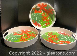 Three Tropical Themed Handled Serving Trays 