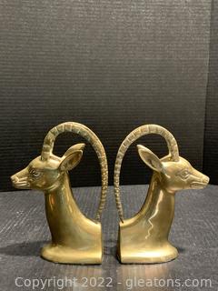 Pair of Solid Brass Gazelle Bookends 