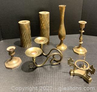 Seven Brass Candle Holders 