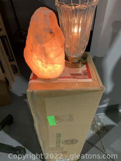 Two Lamps- A Himalayan and Cut Glass- with a boxed 4Ft Pre-Lit Tree 