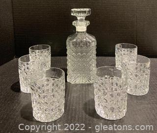 Crystal Decanter with Six Matching Glasses