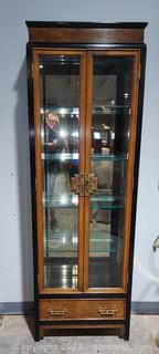 Vintage Asian Style Burl, Ebonized and Beveled Glass Curio Cabinet 