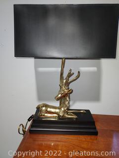 Gorgeous Under Writer’s Lamp Brass Deer on Black Base with Black Shade 