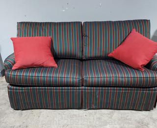 Striped 2 Cushion Hide-A-Bed Sofa with Throw Pillows 
