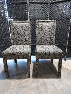 Pair of Pretty Black Floral Dining Side Chairs 