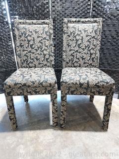 Pair of Pretty Black Floral Dining Side Chairs 