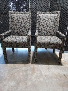 Pair of Pretty Black Floral Dining Captain’s Chairs 