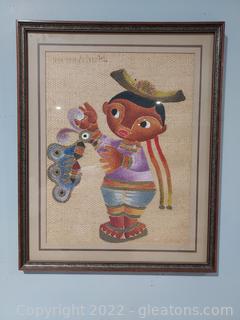 Jose Maria De Servin Folk Art Painting- Framed Signed 
