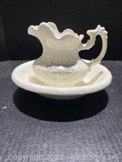 Small Ceramic Pitcher W/Basin 