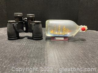Wards Binoculars Plus Ship in a Bottle Decor (Lot of 2) 