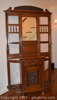 Antique Art Nouveau Coat Rack with Beveled Mirror – Cabinet Space - Drawer 