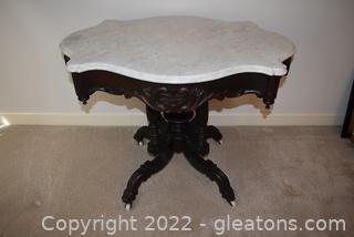 Antique Victorian Rococo Carved Marble Turtle Top Parlor Table 