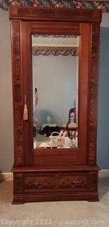 Gorgeous English Victorian Gothic Style Wardrobe/Cupboard with Beveled Mirror Door-Upstairs