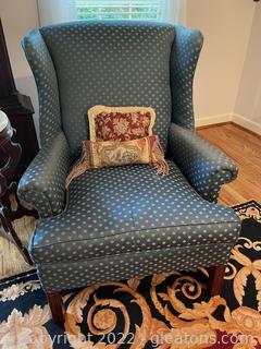 Blue Wingback Chair w/ (2) Accent Pillows