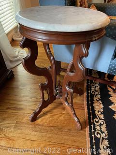 Antique Eastlake Oval Walnut & Marble Parlor Table
