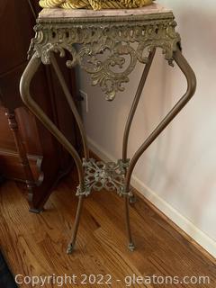Ornate Victorian Metal Plant Stand W/Pink Marble Top 