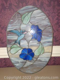 Gorgeous Stained Glass Hanging Art of Hummingbird , Flowers 