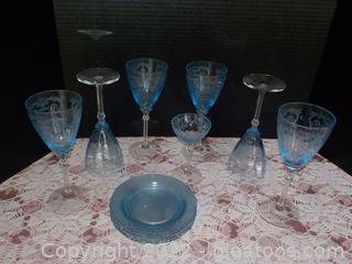 Fostoria Azure Blue Depression Glassware 