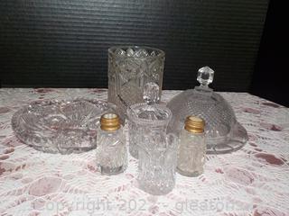 Group of Small Pieces of Table/Serving Cut Glass, Items (6 groups/items- Varied Patterns)