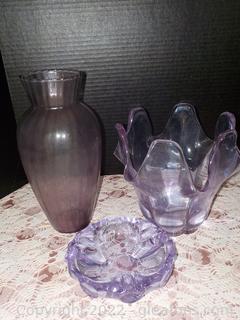 Trio of Beautiful Lavender Pieces (All Glass) 