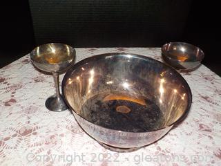 Pair of Silverplate Chalices and a Silverplate Centerpiece Bowl 