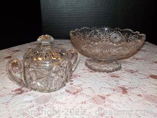 Victorian Style Cut Crystal Lidded Sugar Bowl and a Vintage Pedestal Serving/Centerpiece Bowl 