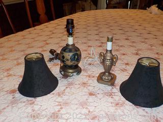 2 Vintage Table Lamps (Unmatched) with 2 Black Lamp Shades