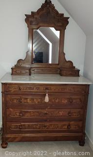 Gorgeous Antique Marble Top 4 Drawer Dresser with Mirror (upstairs)