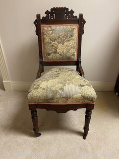 Victorian Eastlake Carved Wood Upholstered Chair 