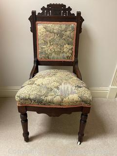 Victorian Eastlake Carved Wood Upholstered Chair 