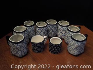 Set of 8 Hexagonal Mugs & Cream/Sugar Dishes