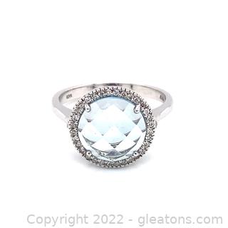 Appraised $900 2.64 Blue Topaz and .12 TCW Diamond 10K Ring - Size 7