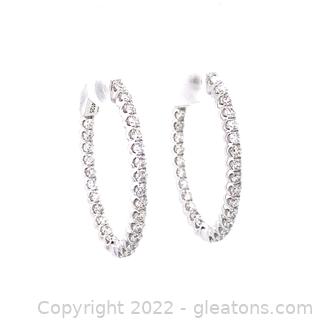 $5,400 Appraised 1.65 TCW Diamond 14K Hoop Earrings 