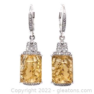 $4680 Appraised 21 Carat Quartz and .54 TCW Diamond 14k Earrings